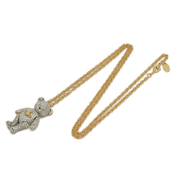 Vivienne Westwood Teddy Bear Motif Necklace Pendant Rhinestone Silver Gold Color - Picture 2 of 6